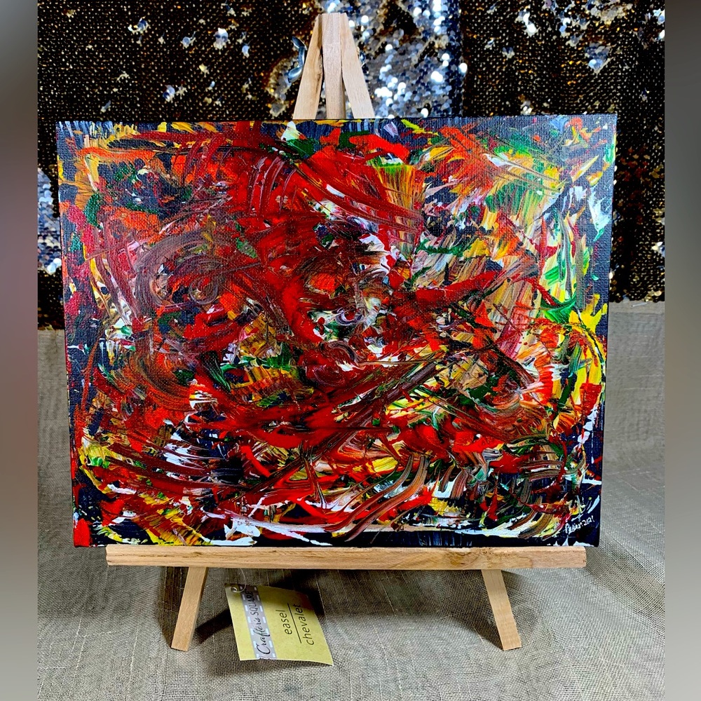 Original Mini Artwork on Wooden Easel